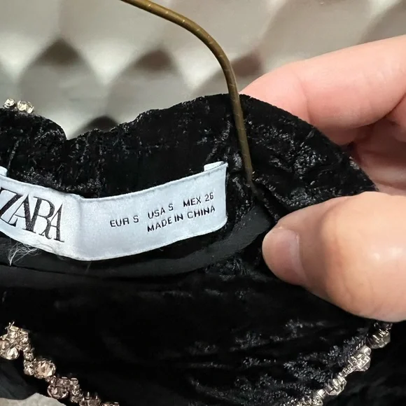 Zara Black Velvet Dress with rhinestone collar small - Picture 4 of 5